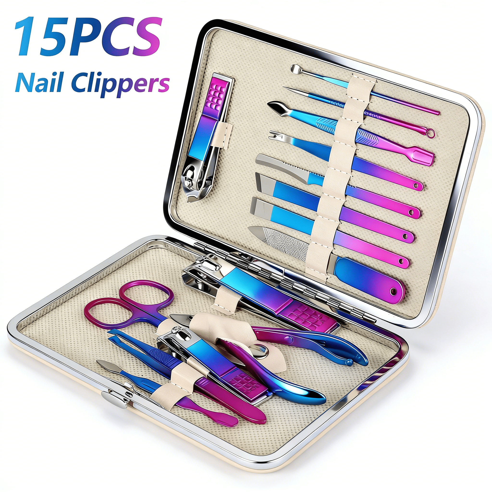 Custom Nail Set Tcwhniev Professional Stainless Steel Manicure Pedicure Kit- 15-in-1 ...
