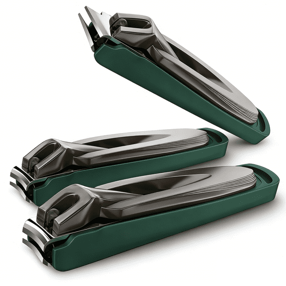 Tcwhniev Nail Clippers Set-3 Pack,Fingernail Clippers& Toenail Clipper for Men,Wowen,Nail Clippers with Catcher,Nail Cutter for Thick Toe Nails,Stainless Steel Ultra Sharp Sturdy