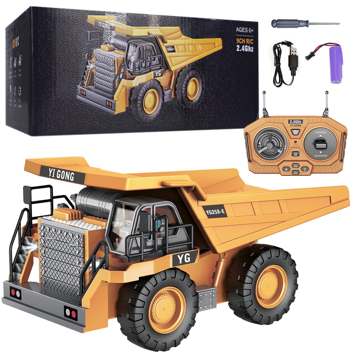 Tcwhniev Remote Control Construction Dump Truck Toy, RC Dump Truck Toys, Construction Toys Vehicle, RC Truck Toys with Rechargeable Battery for 8,9,10,11,12 Year Old Boys and up,1:24 Scale