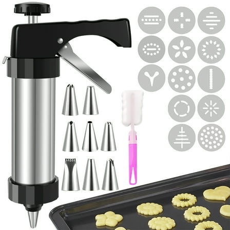 Tcwhniev Stainless Steel Cookie Press Gun Kit, Anti-slip Base (23 Piece)