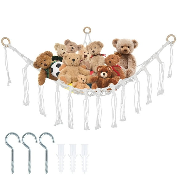 Tcwhniev Stuffed Animal Net Elastic Stuffed Toy Hammock Macrame Creative Plush Toy Net Holder Corner Hanging Mesh Toy Storage Organizer for Nursery Bedroom Kids Room