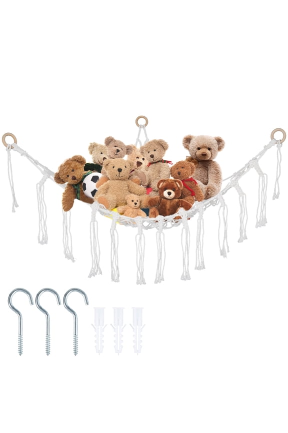Stuffed Animal Net Elastic Stuffed Toy Hammock Macrame Creative Plush Toy Net Holder Corner Hanging Mesh Toy Storage Organizer for Nursery Bedroom Kids Room