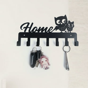 Tdoenbutw Clearance Keys Holder For Wall Metal Vintage Owl Keys Hook Home Decor Key Hanger Decorative With 7 Hooks Black A