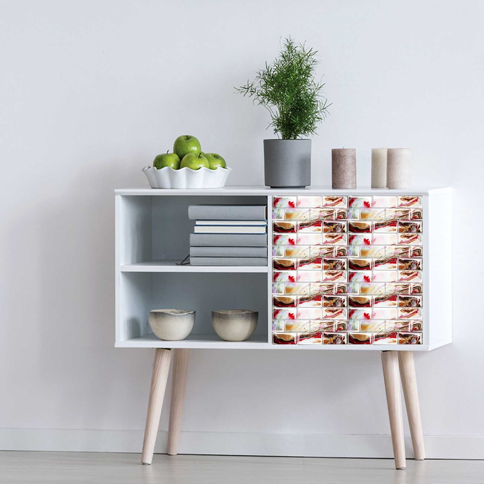 Tdoenbutw Wall Decor Self Adhesive 3D Tile Stickers 10 Sheets Kitchen