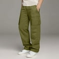 thumbnail image 1 of Tdoqot Boys Baggy Cargo Pants- Stretch Casual Elastic Waist Wide Leg Kids Pants Army Green Size 6, 1 of 9