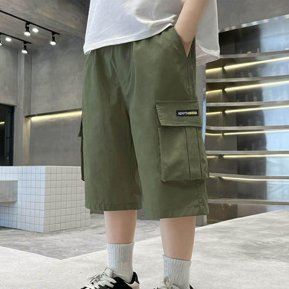 Tdoqot Boys Cargo Shorts- Baggy Fashion Cotton Elastic Waist Kids Summer Shorts Army Green Size 6