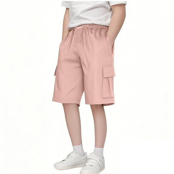 Tdoqot Boys Cargo Shorts with Pockets- Baggy Elastic Waist Summer Casual Kids Drawstring Shorts Pink Size 6