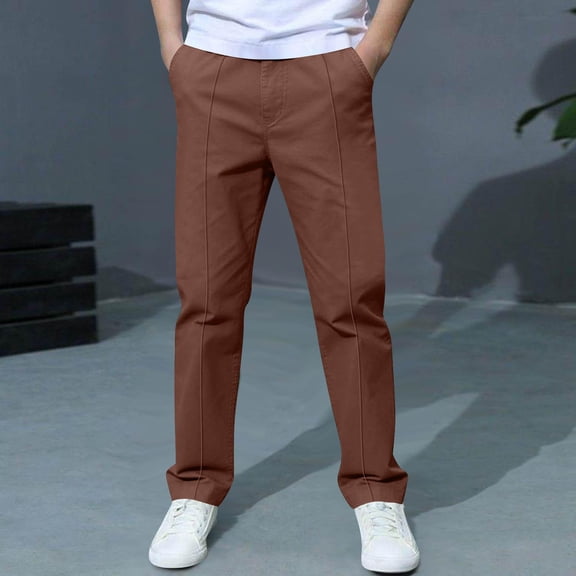 Tdoqot Boys Chino Pants with Pockets- Casual Slim Fit Straight Leg Elastic Waist Kids School Uniform Wine Size 8