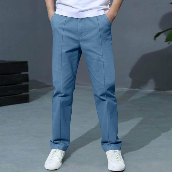 Tdoqot Boys Chino Pants with Pockets- Slim Fit Casual Straight Leg Elastic Waist Kids School Uniform Blue Size 14