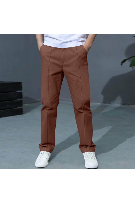 Boys Chino Pants with Pockets- Straight Leg Casual Slim Fit Elastic Waist Kids School Uniform Wine Size 6