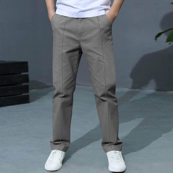 Tdoqot Boys Chino Pants with Pockets- Straight Leg Slim Fit Casual Elastic Waist Kids School Uniform Gray Size 6