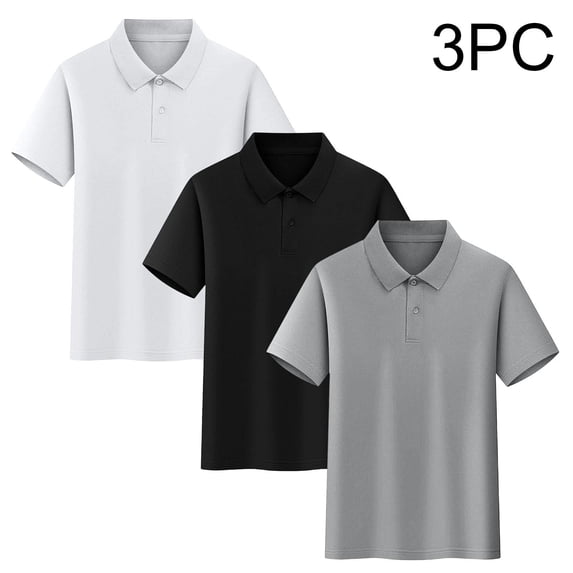 Tdoqot Boys Cotton Polo Shirts 3 PC- Summer Casual Short Sleeve Soft Kids School Uniform Size 4-16