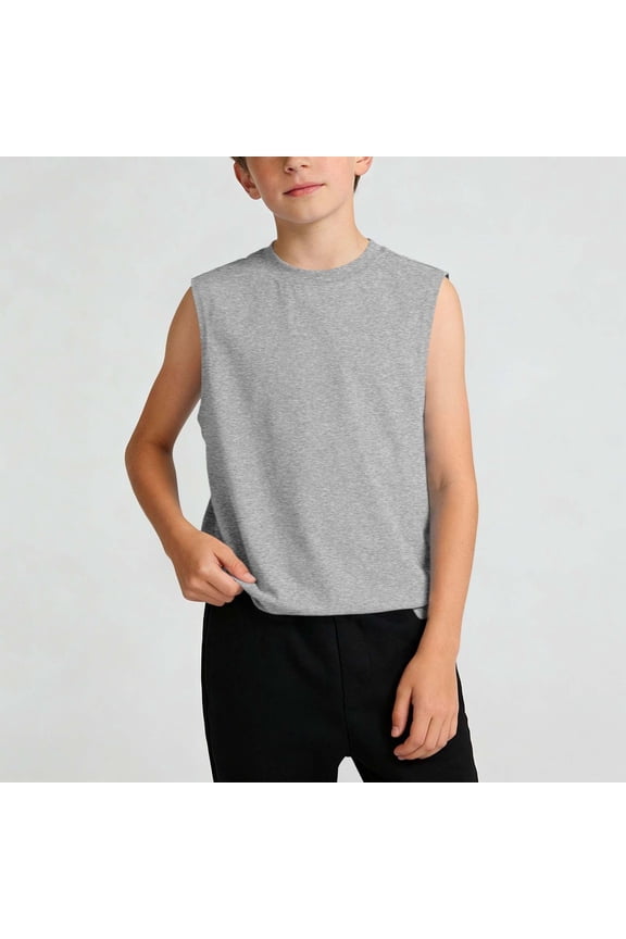 Boys Cotton Tank Tops- Crewneck Soft Casual Sleeveless Kids Summer Undershirts Gray Size 6