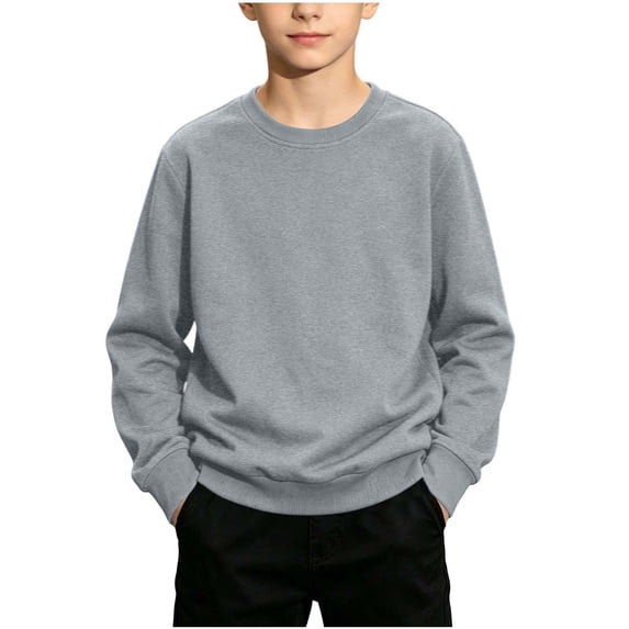 Tdoqot Boys Crewneck Sweatshirts- Fall Pullover Long Sleeve Casual Kids Basic Tops Gray Size 5 Years