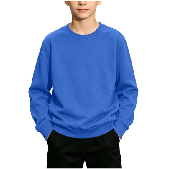 Tdoqot Boys Crewneck Sweatshirts- Long Sleeve Fall Pullover Casual Kids Basic Tops Blue Size 5 Years