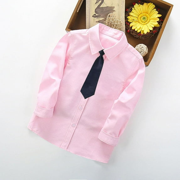 Tdoqot Boys Dress Shirts- Cotton Slim Fit Formal Long Sleeve Button Down Shirts Pink Size 6 Years