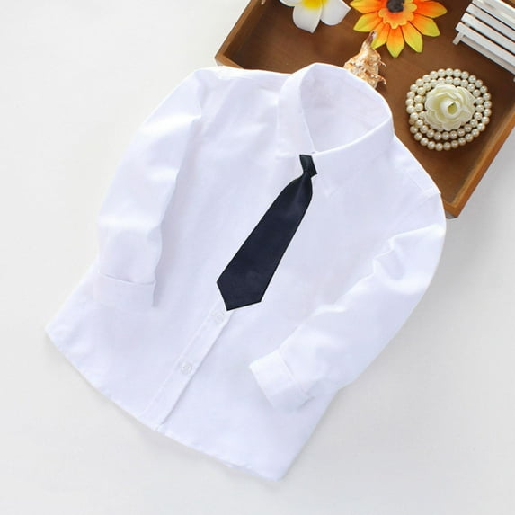 Tdoqot Boys Dress Shirts- Formal Slim Fit Cotton Long Sleeve Button Down Shirts White Size 10 Years