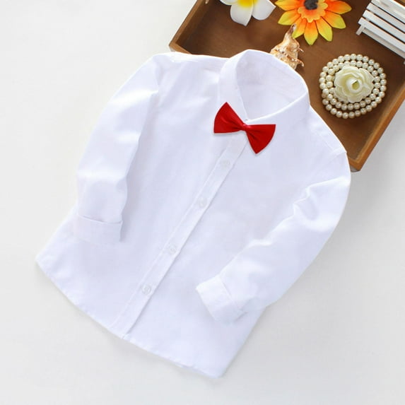 Tdoqot Boys Dress Shirts- Long Sleeve Cotton Slim Fit Formal Button Down Shirts White Size 8 Years