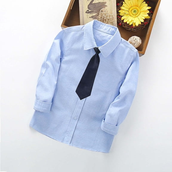 Tdoqot Boys Dress Shirts- Long Sleeve Slim Fit Formal Cotton Button Down Shirts Blue Size 12 Years