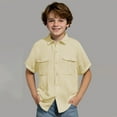 thumbnail image 1 of Tdoqot Boys Dress Shirts with Pockets- Cotton Linen Short Sleeve Summer Casual Button Down Shirts Yellow Size 12, 1 of 7
