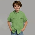 thumbnail image 1 of Tdoqot Boys Dress Shirts with Pockets- Cotton Linen Summer Short Sleeve Casual Button Down Shirts Green Size 6, 1 of 7