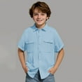 thumbnail image 1 of Tdoqot Boys Dress Shirts with Pockets- Short Sleeve Cotton Linen Summer Casual Button Down Shirts Light Blue Size 14, 1 of 7