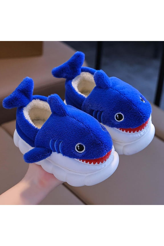 Boys Fuzzy Slippers- Cute Warm Casual Winter House Shoes Blue Size Little Kid 8