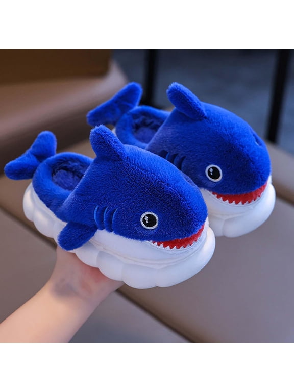 Boys Fuzzy Slippers- Cute Warm Casual Winter House Shoes Blue Size Toddler 11