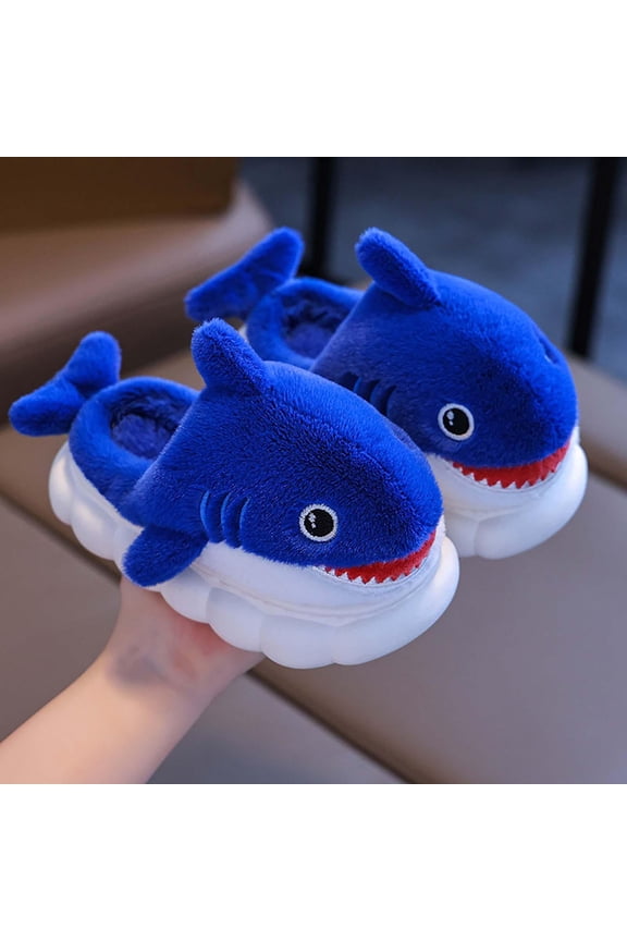 Boys Fuzzy Slippers- Cute Warm Casual Winter House Shoes Blue Size Toddler 11