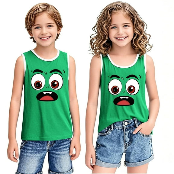 Tdoqot Boys Girls Graphic Tank Tops- Casual Soft Sleeveless Cute Summer Shirts Green Size 12 Years