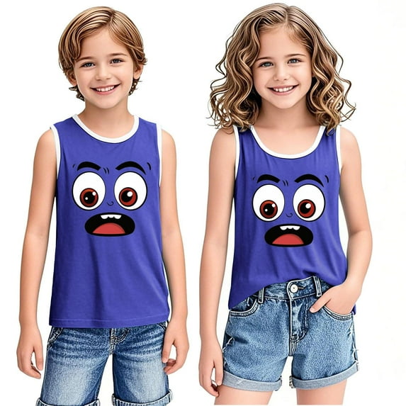 Tdoqot Boys Girls Graphic Tank Tops- Soft Casual Cute Sleeveless Summer Shirts Blue Size 6 Years