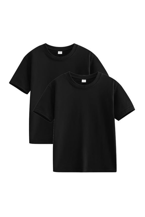 Boys Girls T Shirts 2 Pack- Short Sleeve Cotton Casual Crewneck Kids Clothes Tees Black Size 11-12T