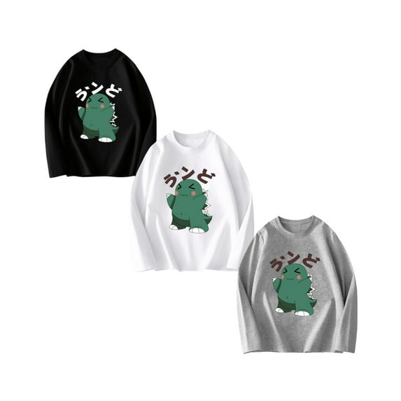 Tdoqot Boys Graphic T Shirts 3 Pack- Crewneck Cute Cotton Long Sleeve Casual Kids Fall Tops Black Size 9 Years