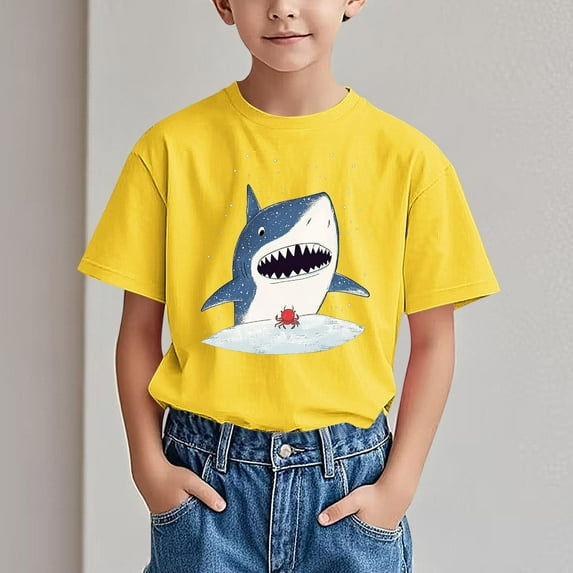 Tdoqot Boys Graphic T Shirts- Cute Short Sleeve Crewneck Casual Kids Summer Tops Yellow Size 3 Years
