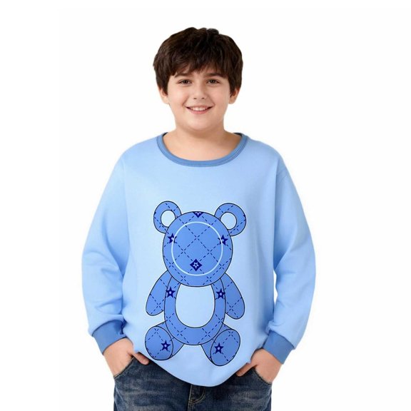 Tdoqot Boys Graphic T Shirts Husky- Cotton Long Sleeve Cute Casual Kids Basic Tees Blue Size 6
