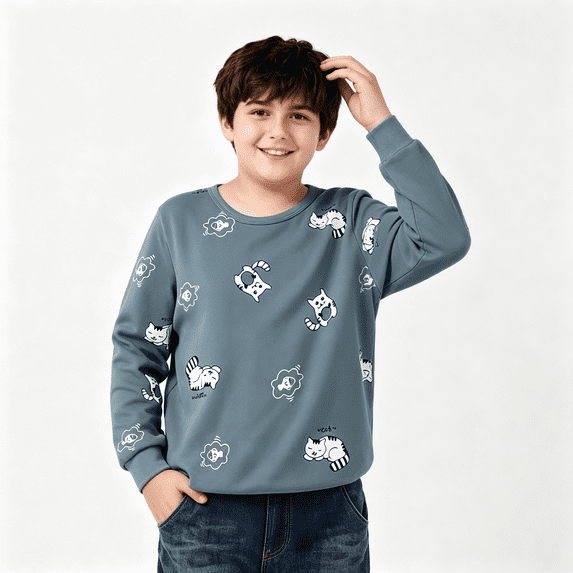 Tdoqot Boys Graphic T Shirts Husky Cute Cotton Long Sleeve Casual Kids Basic Tees 12