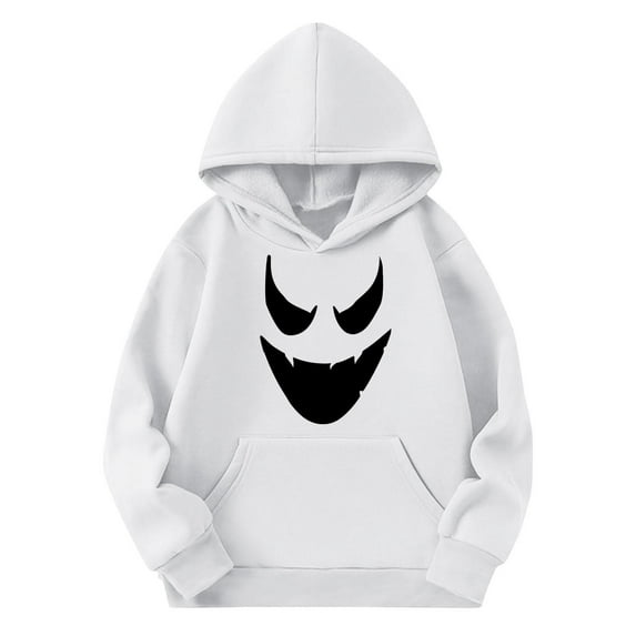 Tdoqot Boys Halloween Ghost Hoodie- Long Sleeve Casual Pullover Kids Cool Sweatshirt Clothes White Size 4