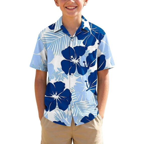 Tdoqot Boys Hawaiian Shirts with Pocket- Button Down Print Tropical Short Sleeve Kids Beach Shirts Multicolor Size 4