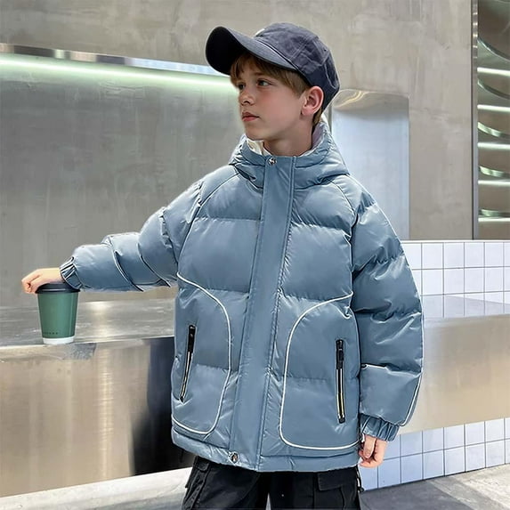 Tdoqot Boys Heavyweight Winter Coats With Hood- Fashion Waterproof Zip up Warm Kids Outwear Quilted Jacket Blue Size 11-12 Years