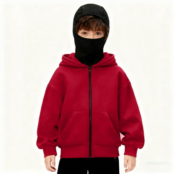 Tdoqot Boys Hoodie with Balaclava- Zip Up Long Sleeve Casual Fashion Kids Active Jacket Red Size 12
