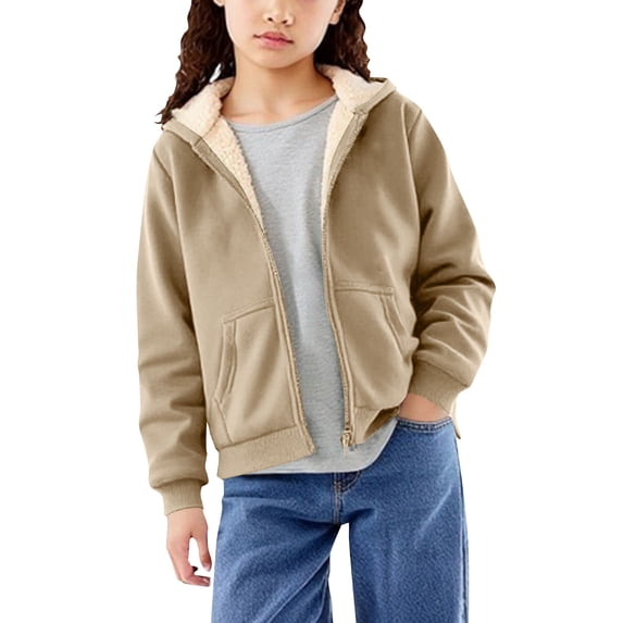 Tdoqot Boys Hoodies Fleece Lined- Warm Full Zip Casual Long Sleeve Fall Winter Coats Khaki Size 12