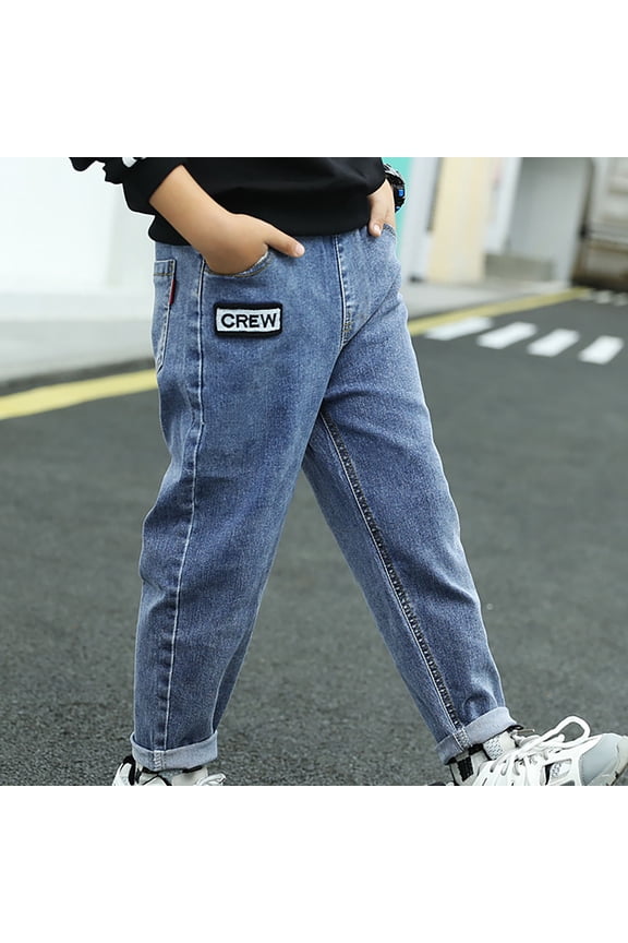 Boys Jeans- Casual Reaxed Fit Straight Leg Trendy Denim Pants Blue Size 16