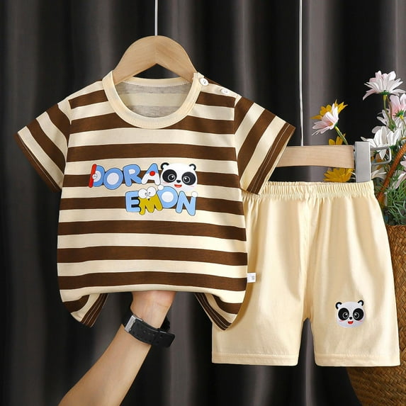 Tdoqot Boys Outfit Sets 2 Piece- Cute Short Sleeve Kids Summer Clothes Cotton T Shirts and Shorts Coffee Size 2 T