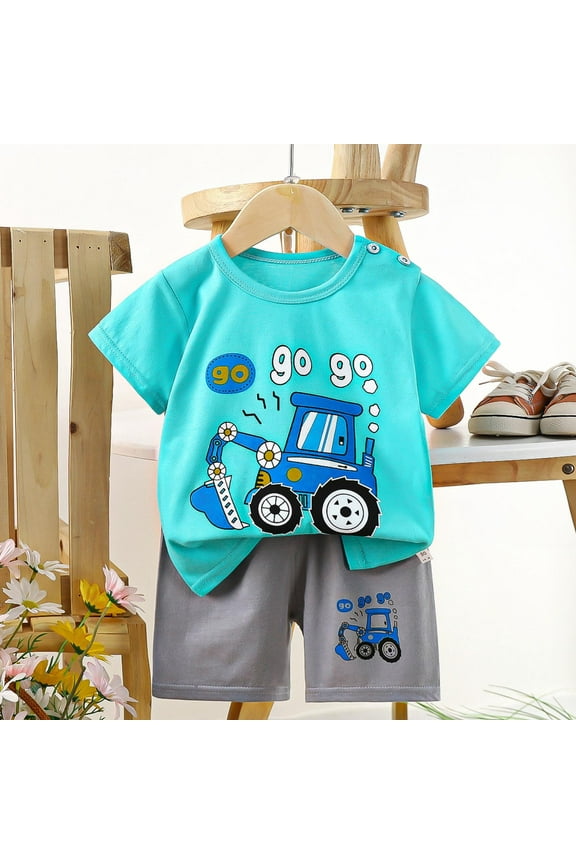 Boys Outfit Sets 2 Piece- Short Sleeve Cotton Cute Kids Summer Clothes T Shirts and Shorts Dark Blue Size 3 T