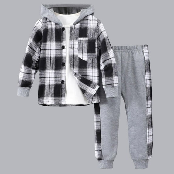 Tdoqot Boys Outfits Set 2 PC- Long Sleeve Plaid Casual Kids Hoodies and Sweatpants Multicolor Size 4 T