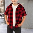 thumbnail image 1 of Tdoqot Boys Plaid Shirts with Hood- Fashion Casual Button Down Short Sleeve Kids Summer Clothes Red Size 6-14, 1 of 5