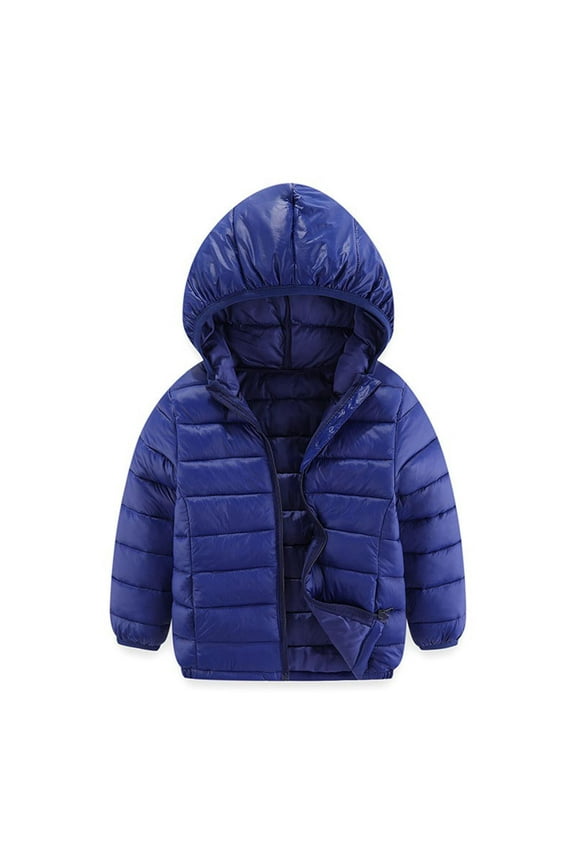 Boys Puffer Jacket with Hood- Casual Fahion Zip Up Warm Quilted Winter Coats Navy Size 8 Years