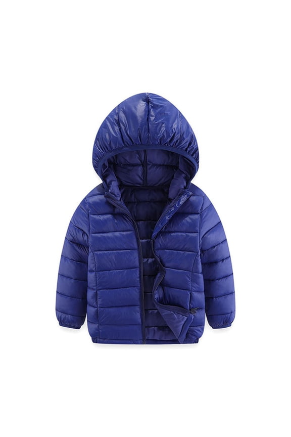 Boys Puffer Jacket with Hood- Casual Zip Up Fahion Warm Quilted Winter Coats Navy Size 14 Years