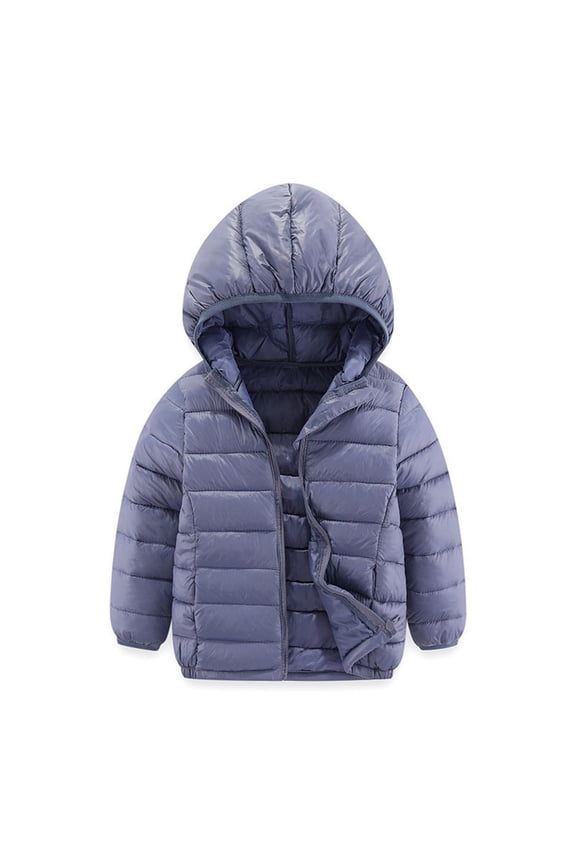 Boys Puffer Jacket with Hood- Warm Fahion Casual Zip Up Quilted Winter Coats Gray Size 14 Years
