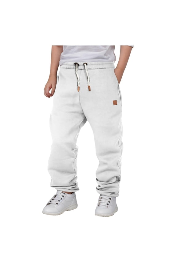 Boys Sweatpants with Pockets- Baggy Elastic Waist Drawstring Casual Jogger Pants White Size 12